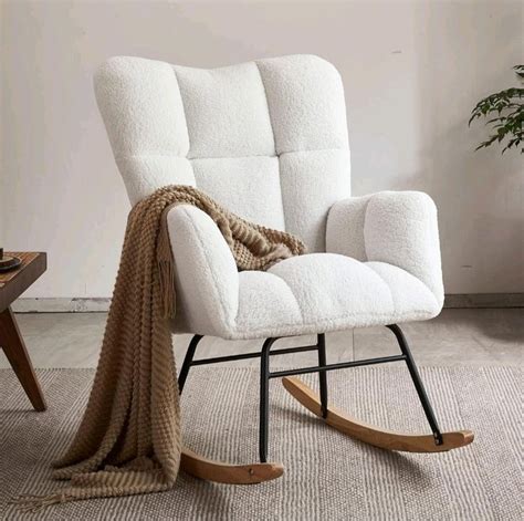 Ljirnt Nursery Rocking Chair, Teddy Fabric Upholstered Glider Rocker ...