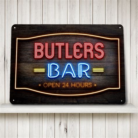 Personalised Bar Sign wood effect neon