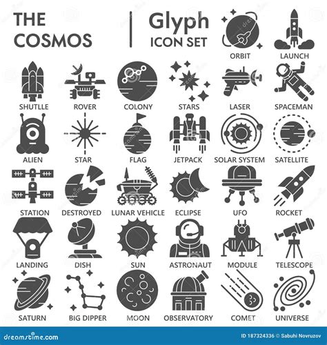 Cosmos Solid Icon Set, Universe Symbols Collection or Sketches. Space Glyph Style Signs for Web ...