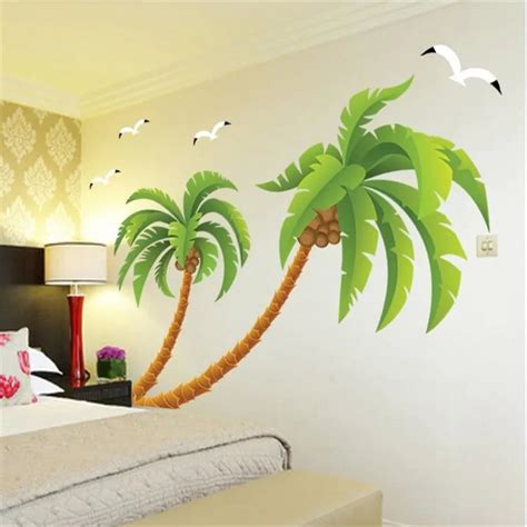 Large coconut tree wall sticker bedroom living room corner Decorative wall stickers home wall ...