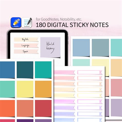 180 Digital Sticky Notes COLORS Goodnotes Sticky Notes - Etsy