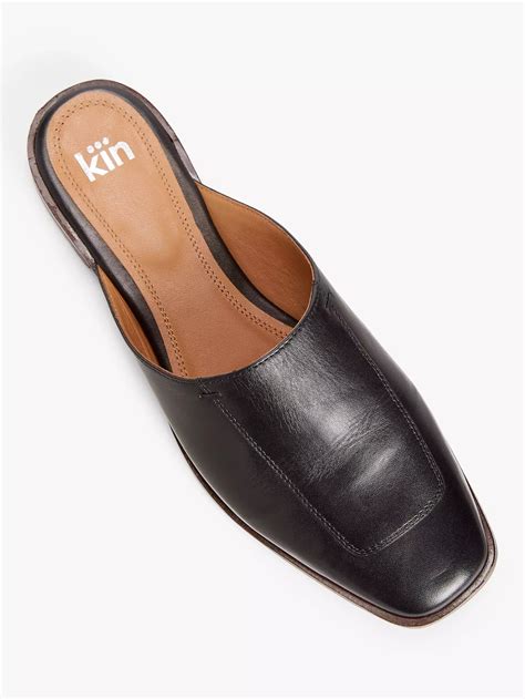 Kin Alena Leather Square Toe Flat Mules, Black at John Lewis & Partners