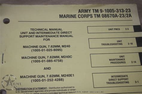 Manual TM 9-1005-313-23 Machine GUN 7.62 mm , M240 - us-army-military-shop