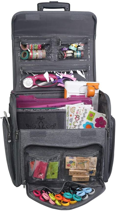 Everything Mary Deluxe Collapsible Rolling Craft Case, Heather, Scrapbook Tote Bag with Wheels ...