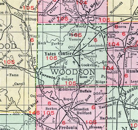 Woodson County, Kansas, 1911, Map, Yates Center, Neosho Falls, Toronto