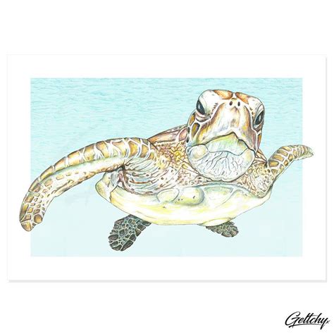 BLOCKHEAD Green Sea Turtle Beach House Home Decor Wall Artwork Print | Sea turtle art, Sea ...