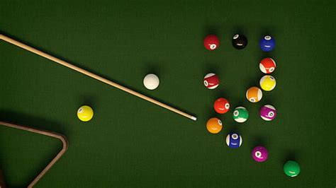 Royalty-Free photo: Billiard balls on green table with billiard cue | PickPik
