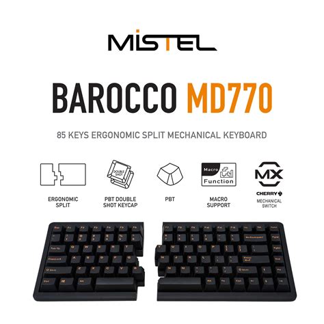 Mistel BAROCCO MD770 TKL Split Mechanical Keyboard with Cherry MX Blue Switch, Ergonomic ...