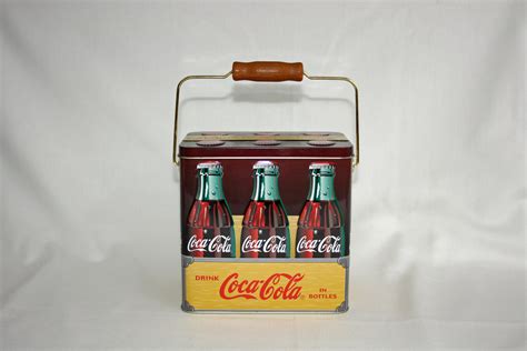 Vintage Coca-Cola Bottle Carrier Collector’s Tin with Wood Handle ...