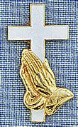 Cross & Praying Hands Lapel Pin - Gold