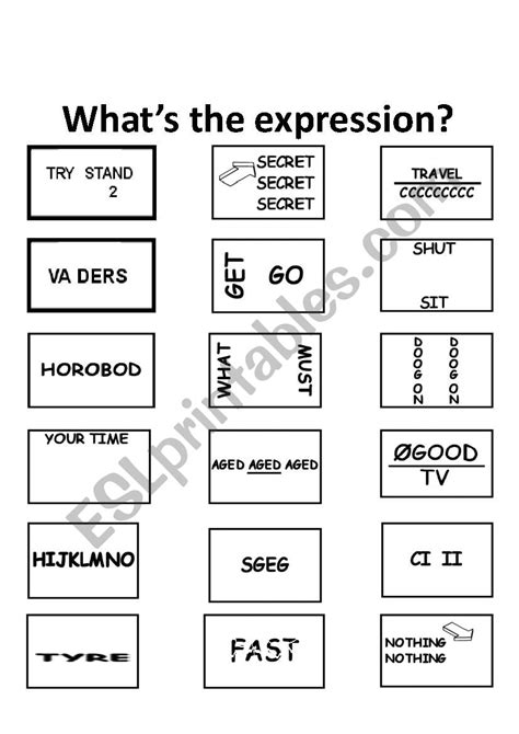 PUZZLE EXPRESSIONS REBUSES - ESL worksheet by saminhanoi