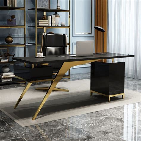 Ultra Modern Black Writing Desk 55" Desk with Cabinet | Modern office desk, Office interior ...