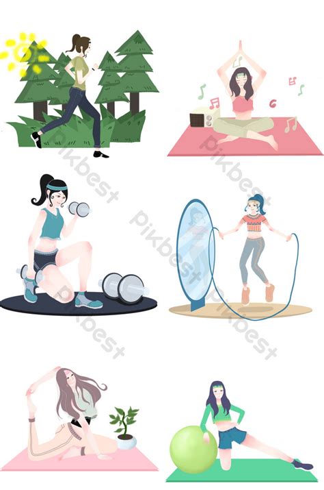 Cartoon Fitness Characters Collection PNG Images | PSD Free Download ...