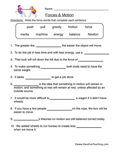 Force and Motion Worksheets | Have Fun Teaching