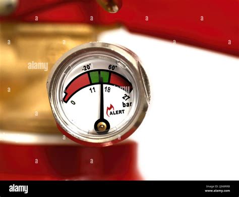 Analogue charge indicator of a fire extinguisher in green and red ...