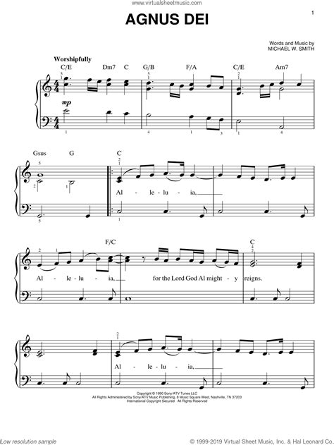 Agnus Dei, (easy) sheet music for piano solo (PDF-interactive)