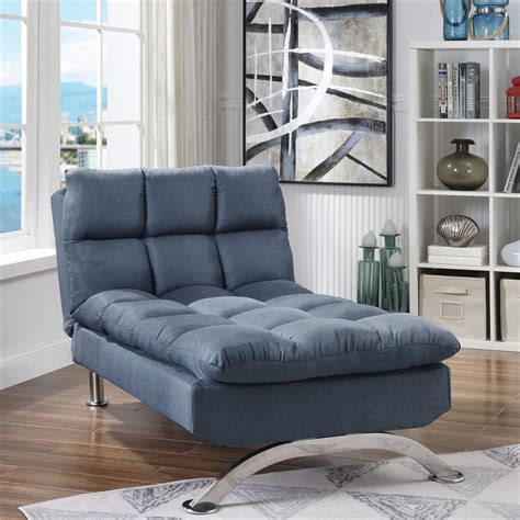 furniture of america preston blue faux leather chaise with metal legs - idf-2906bl-ce