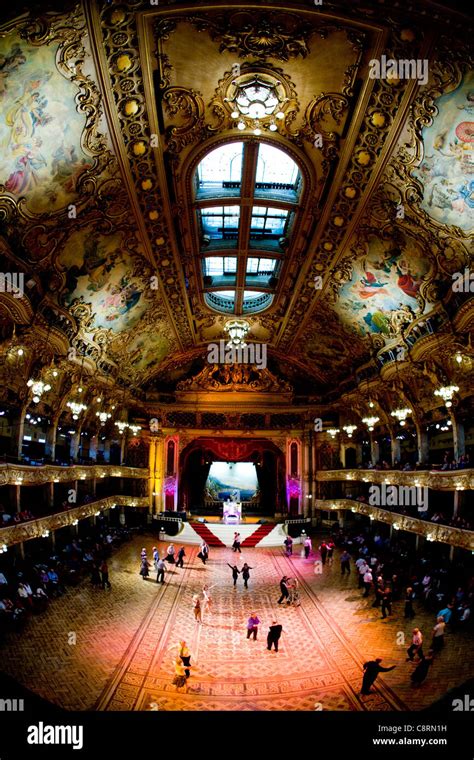 Wonderful interior of the Blackpool ballroom and dance floor with Wurlitzer organ playing and ...