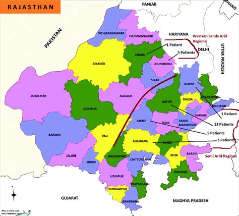 Map of the Indian State of Rajasthan. Depicts the number of patients ...