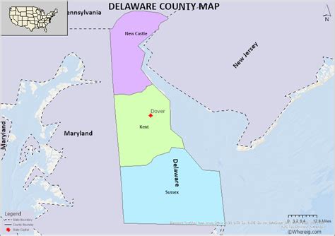 Delaware County Map, List of Counties in Delaware and Seats - Whereig.com