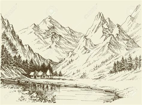 Mountain Landscape Sketch, Small Alpine Resort Royalty Free Cliparts, Vectors, And Stock ...