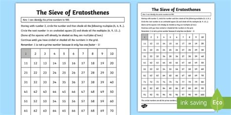 Sieve of Eratosthenes Worksheet / Worksheet (teacher made)