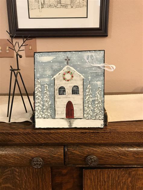 Snowy Christmas church scene handpainted church in snow | Etsy in 2021 ...