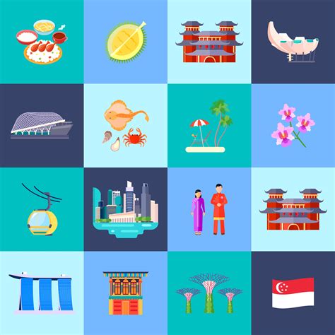 Singapore Culture Flat Icon Set 480908 Vector Art at Vecteezy