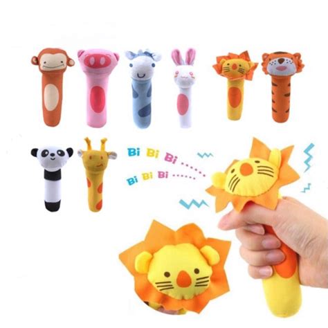 Cartoon Baby Toy Plush Hand Ringing Animal BB Stick Hand Wringing Baby ...