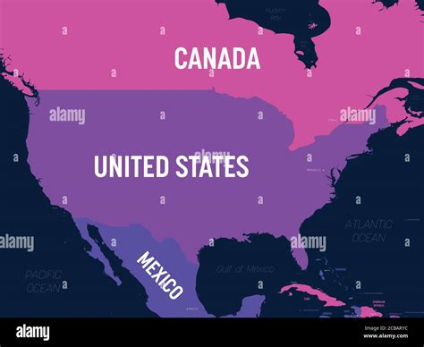 USA map. High detailed political map United States of America and neighboring countries with ...