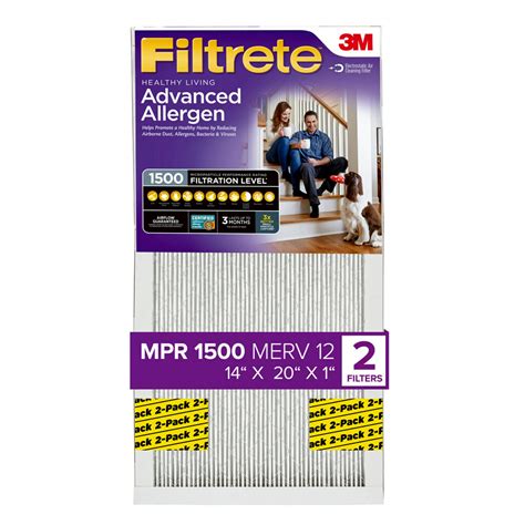 Filtrete 14x20x1 Air Filter, MPR 1500 MERV 12, Advanced Allergen ...