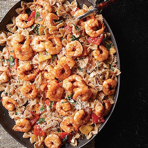 Whole-Grain Farfalle with Spicy Shrimp and Roasted Peppers - Recipe - FineCooking | Recipe ...