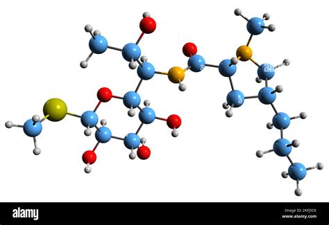 3D image of Lincomycin skeletal formula - molecular chemical structure of lincosamide antibiotic ...