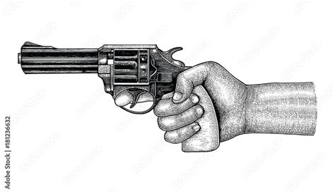 Hand holding gun,Retro drawing engraving illustration,vintage gun Stock ...