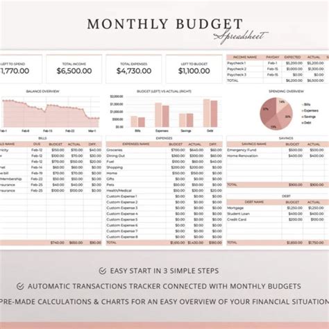 Monthly Budget Spreadsheet Template for Excel | Budget planner template ...