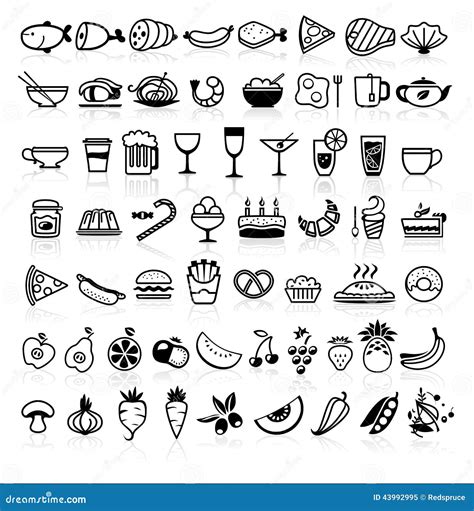 Vector Black Food Icons On White Stock Vector - Image: 43992995