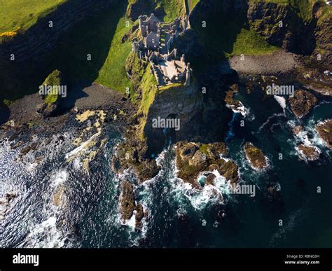 Aerial views of Dunluce castle and the North Antrim coastline Stock ...