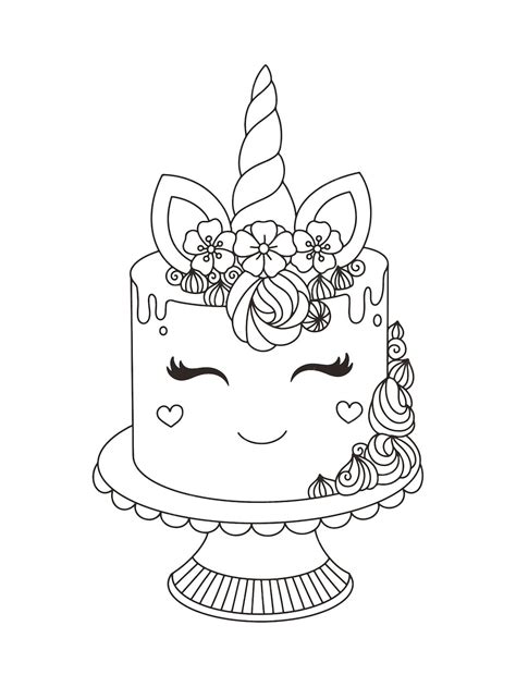 Premium Vector | Unicorn cake printable coloring book for kids vector illustration with ...