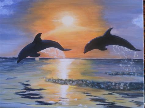 "Dolphins at Sunset" on canvas Cute Easy Paintings, Beach Sunset Painting, Diy Y Manualidades ...