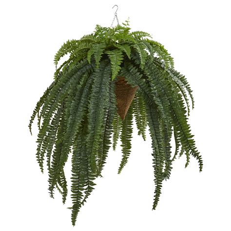 Earthflora > Outdoor Fancy Fern Plants > 50” Giant Boston Fern Artificial Plant in Hanging Cone ...