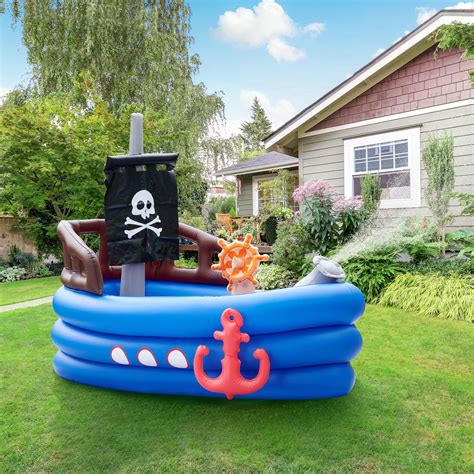 Teamson Kids - Water Fun Pirate Boat Inflatable Sprinkler Play Center ...