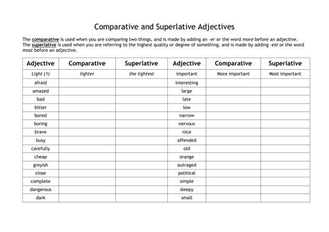 Comparative Superlative Worksheet