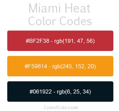 Miami Heat Colors - Hex and RGB Color Codes