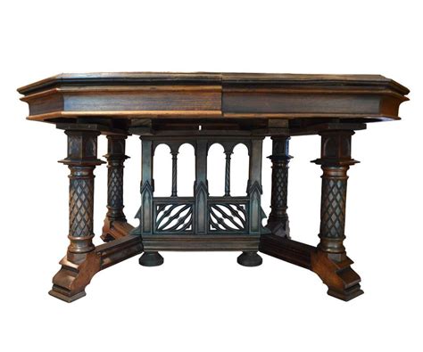 Antique Gothic Style Dining Table with Eight Chairs with Three Leafs ...