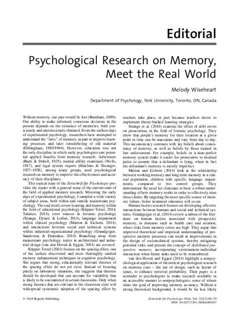 (PDF) Psychological Research on Memory, Meet the Real World | Melody ...