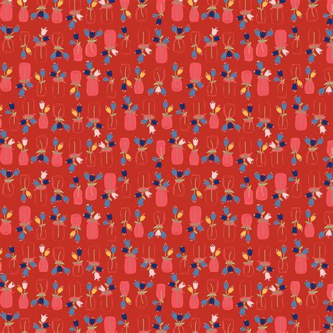 Forget-Me-Not Flower Jars Red Quilting Cotton Fabric Yardage ...