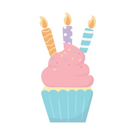 happy birthday sweet cupcake with candles party cartoon isolated icon 13435149 Vector Art at ...