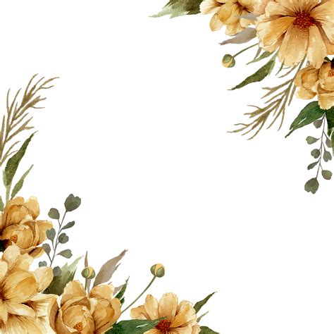 aguarela dourado flores fronteira ilustração 20964546 PNG