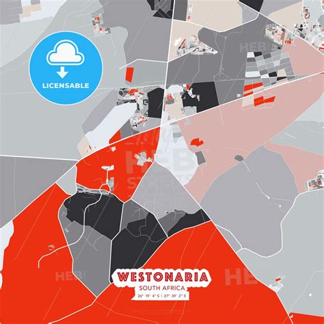 Westonaria, South Africa - modern street map poster template with gray ...