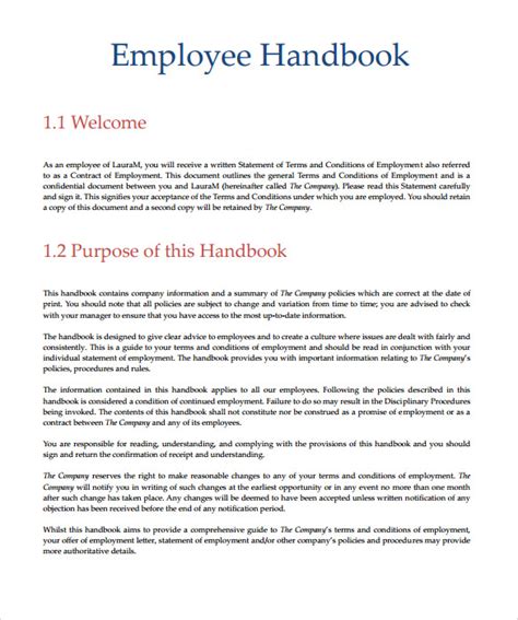 Employee Handbook Sample - 7+ Download Documents in PDF ,Word